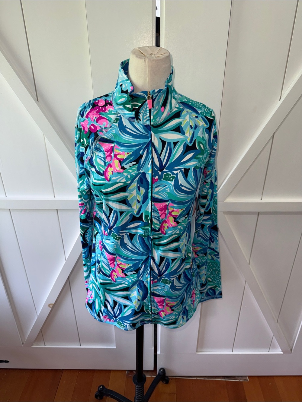 Lilly Pulitzer Multi-Color Tropical Print Zip-Up Sweatshirt